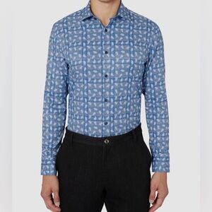 CON.STRUCT Blue Casual Dress Shirt‎ Plaid Paisley